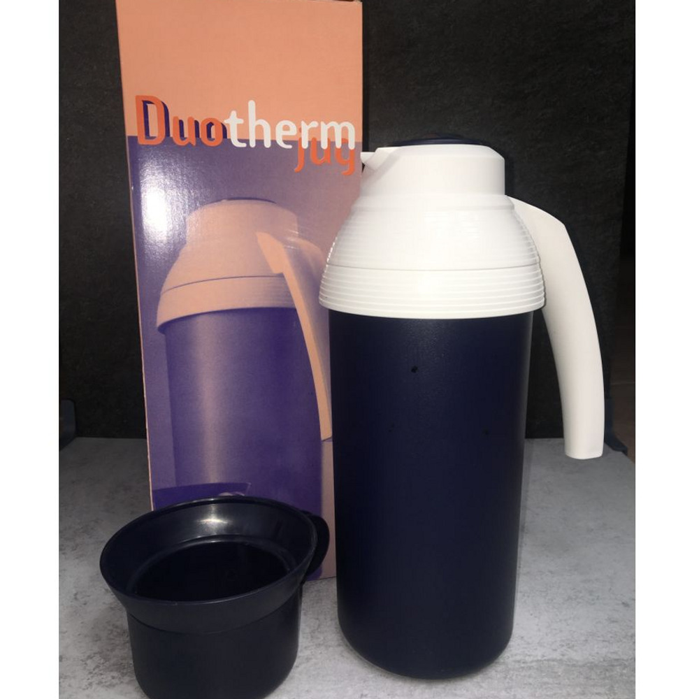 Tupperware Duo Therm Jug Thermos Insulated 1 Liter Navy Blue NEW